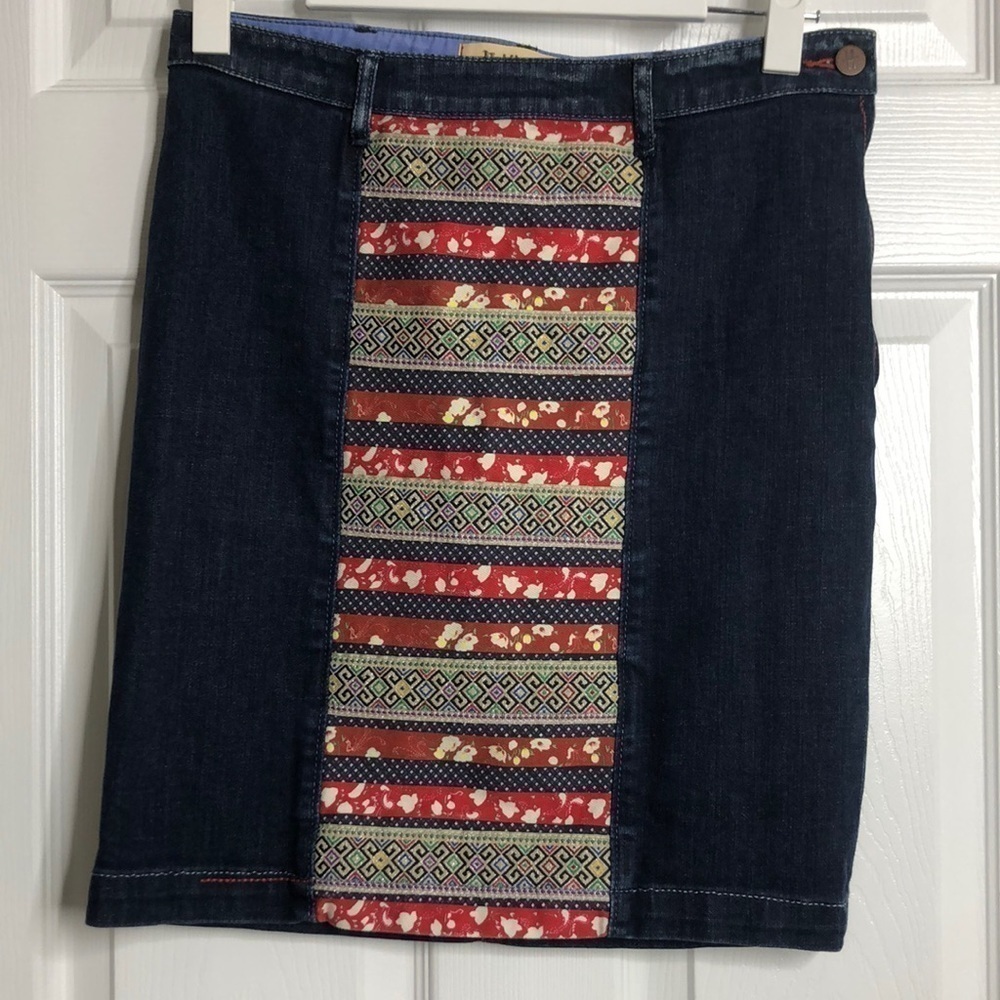 Anthro Holding Horses‎ Skirt Denim Sides Print 26 Grandma Core